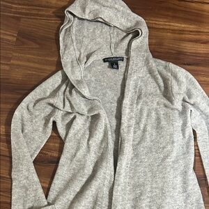 Elena Solano Hooded Open-Front Cardigan in Light Heather Gray